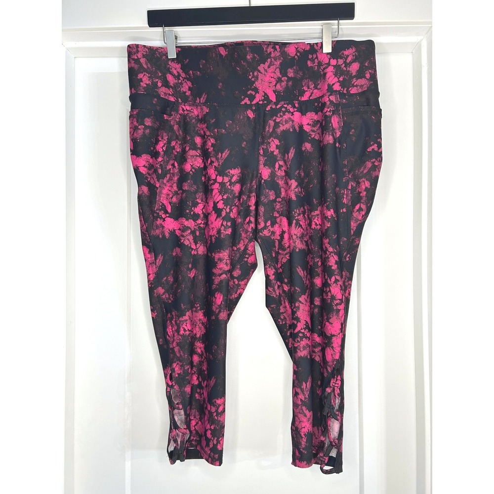 NEW Livi Lane‎ Bryant Power Leggings Pink Tie Dye Wicking High Rise Crop 22/24